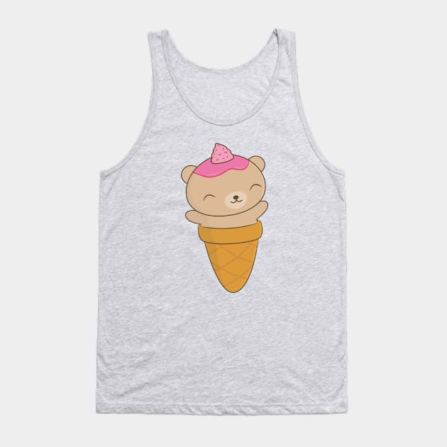 Cute Brown Bear Ice Cream Cone T-Shirt Tank Top by happinessinatee